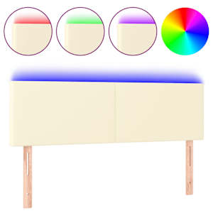 vidaXL LED-voodipeats, kreemjas, 144x5x78/88 cm, kunstnahk