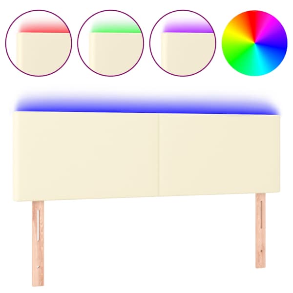 vidaXL LED-voodipeats, kreemjas, 144x5x78/88 cm, kunstnahk
