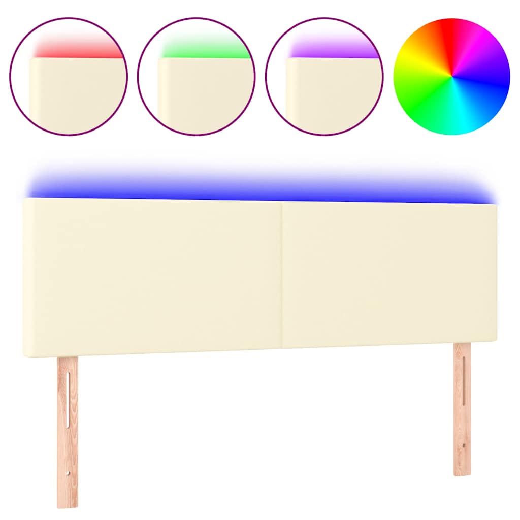 vidaXL Hoofdbord LED 144x5x78/88 cm kunstleer crèmekleurig, foto 3