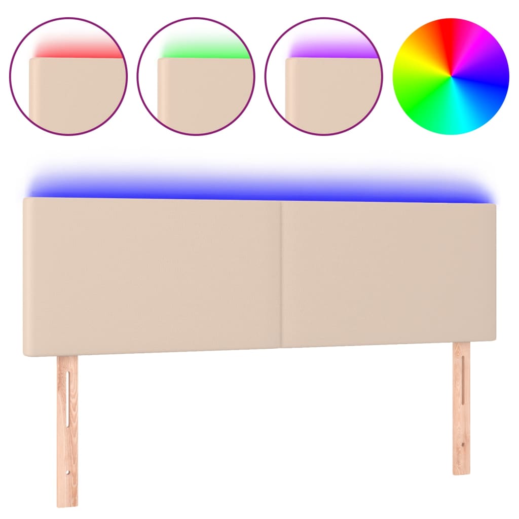 vidaXL Čelo postele s LED cappuccino 144x5x78/88 cm umělá kůže