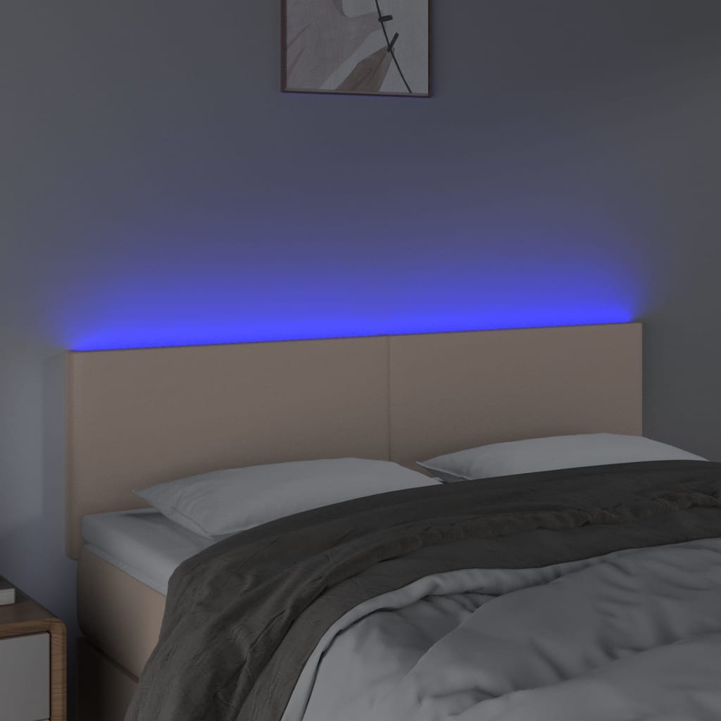 LED posteljno vzglavje kapučino 144x5x78/88 cm umetno usnje