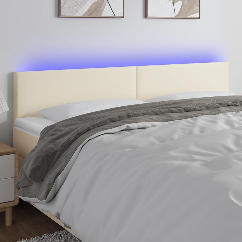 vidaXL Tăblie de pat cu LED, crem, 160x5x78/88 cm, piele ecologică