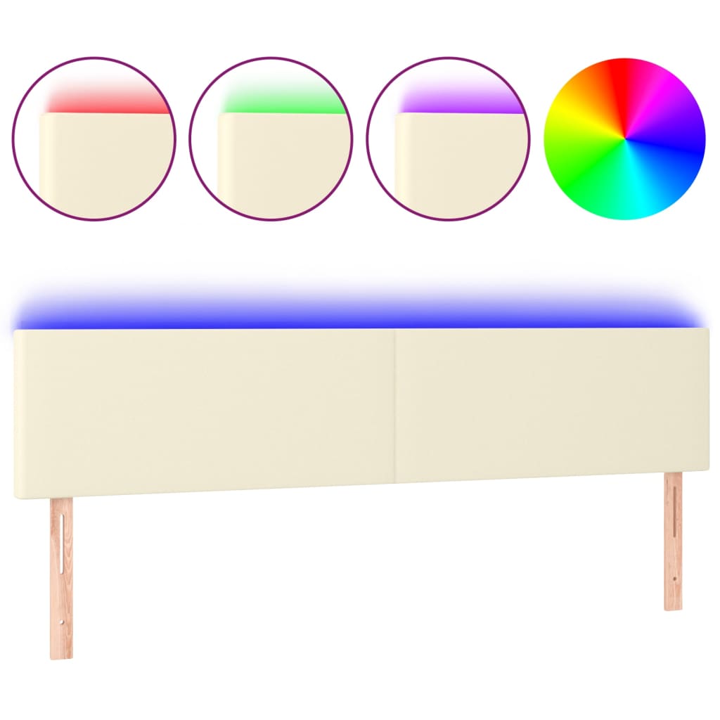 vidaXL Čelo postele s LED krémové 180x5x78/88 cm umělá kůže