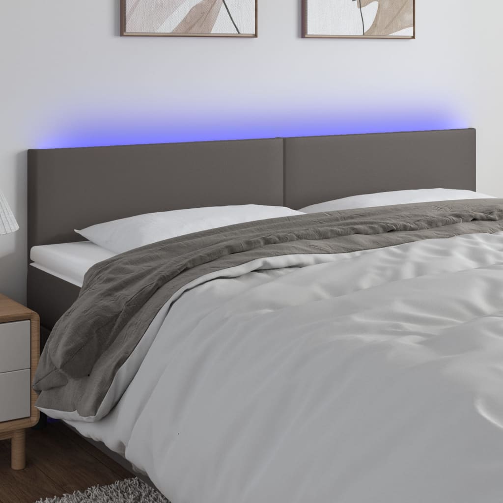 vidaXL sengegavl med LED-lys 180x5x78/88 cm kunstlæder grå