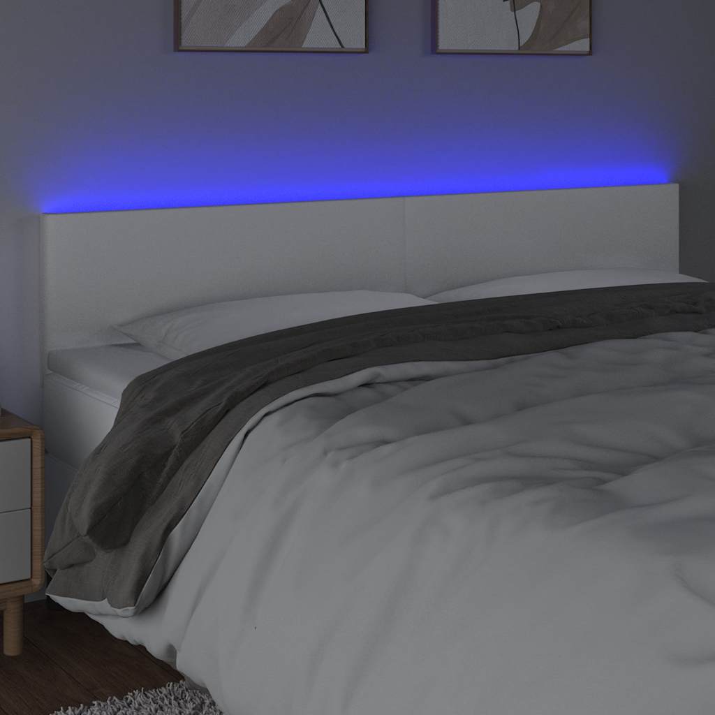 vidaXL Hoofdbord LED 200x5x78/88 cm kunstleer wit, foto 2