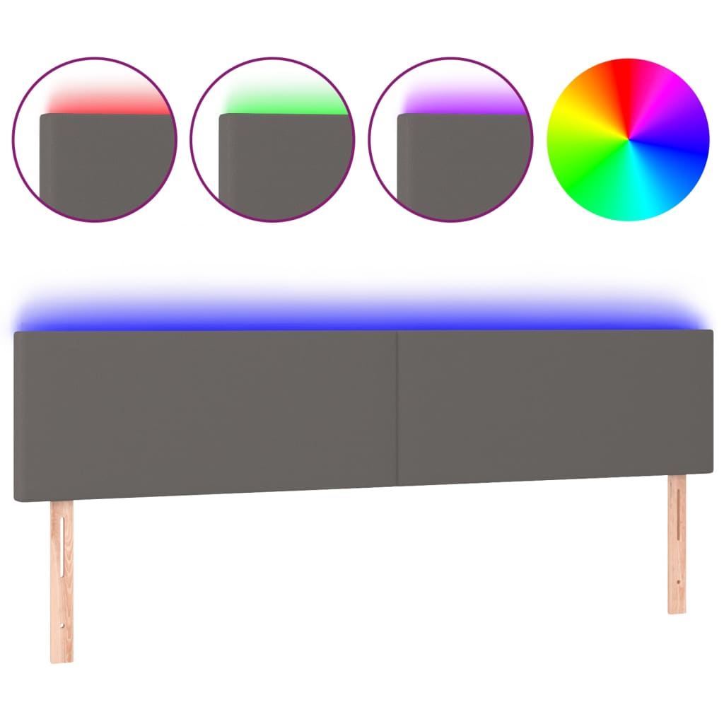 vidaXL Čelo postele s LED šedé 200x5x78/88 cm umělá kůže