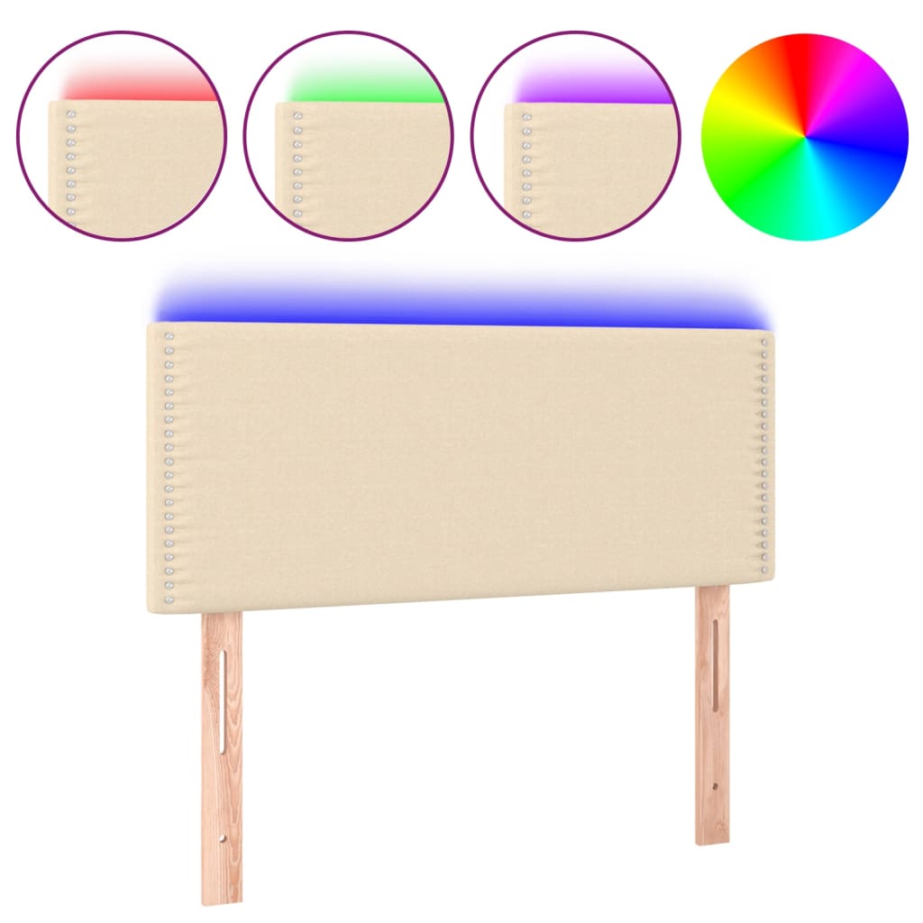 vidaXL Čelo postele s LED krémové 90x5x78/88 cm textil
