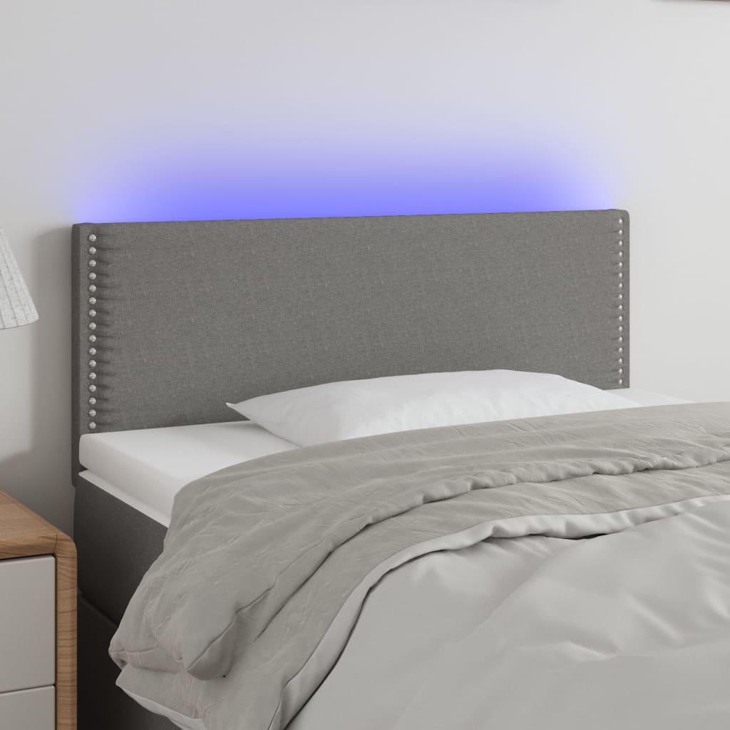 vidaXL sengegavl med LED-lys 100x5x78/88 cm stof mørkegrå