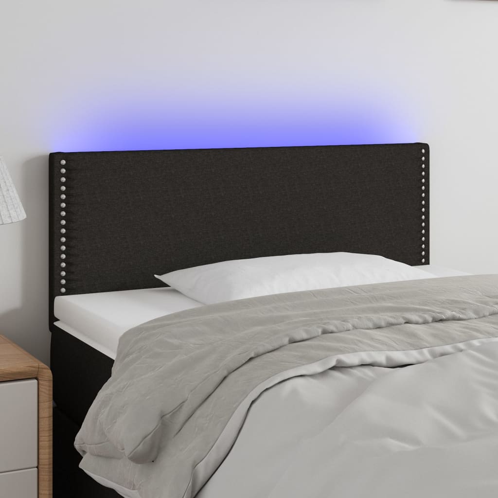 vidaXL Tăblie de pat cu LED, negru, 100x5x78/88 cm, textil