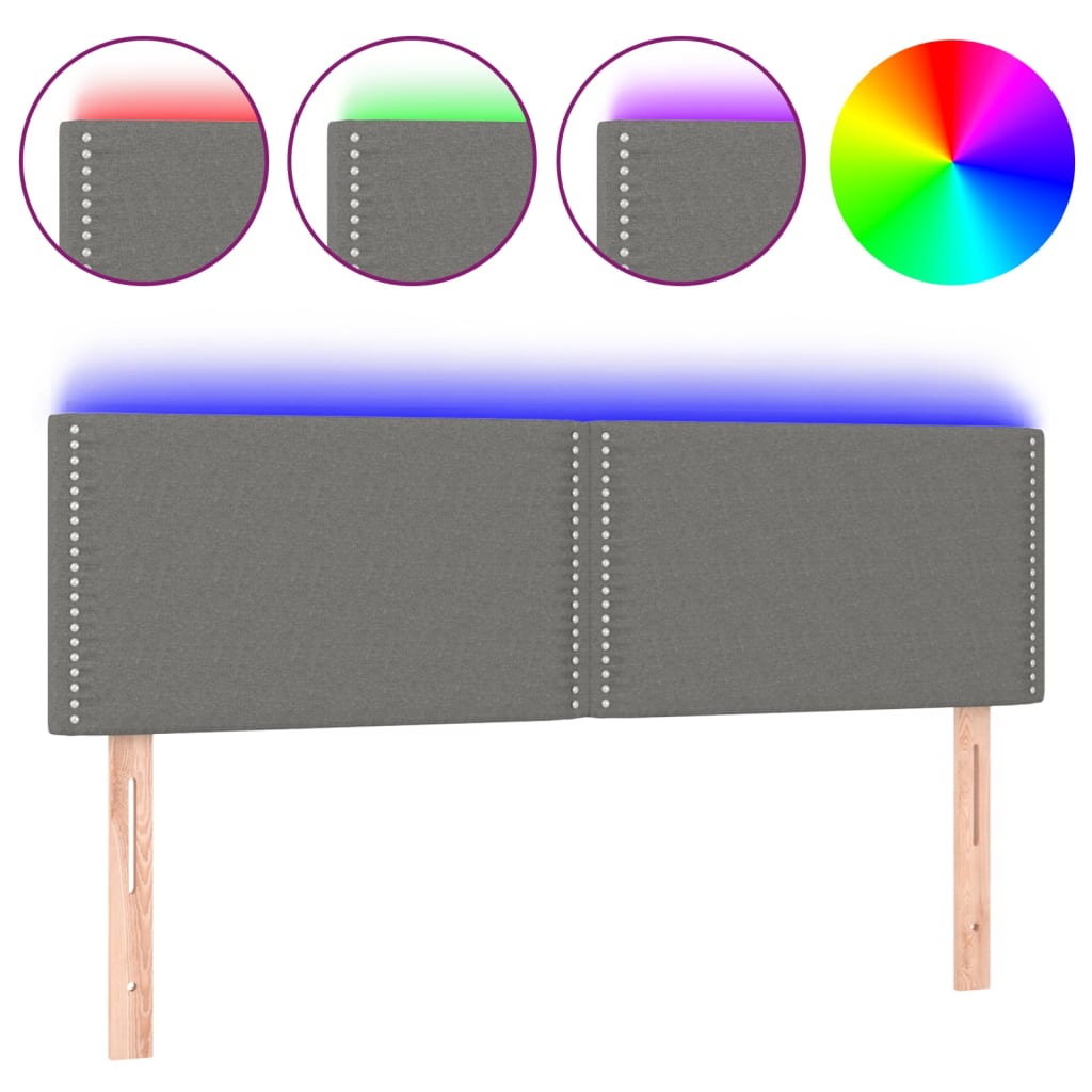 vidaXL Čelo postele s LED tmavě šedé 144x5x78/88 cm textil
