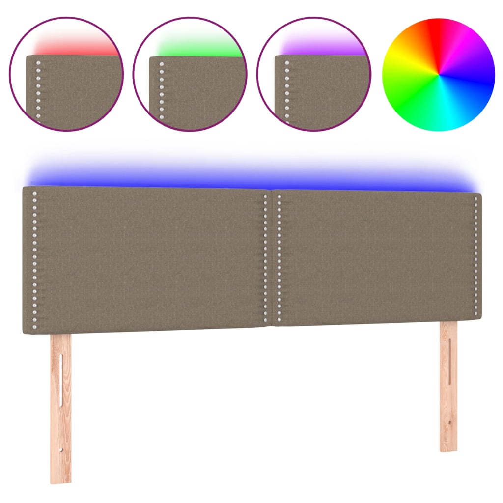 vidaXL Čelo postele s LED taupe 144x5x78/88 cm textil