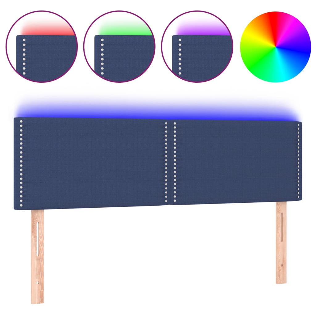 vidaXL Čelo postele s LED modré 144x5x78/88 cm textil