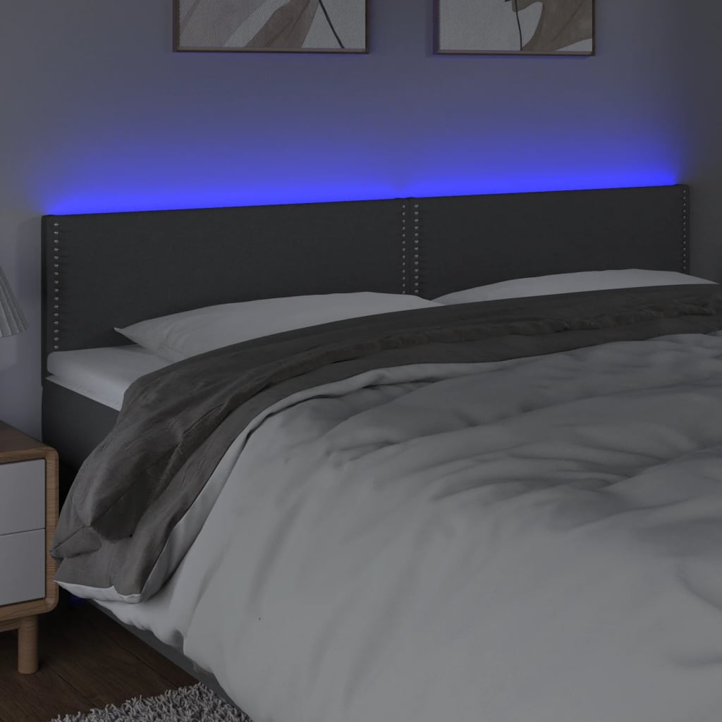 vidaXL Hoofdbord LED 160x5x78/88 cm stof donkergrijs afbeelding