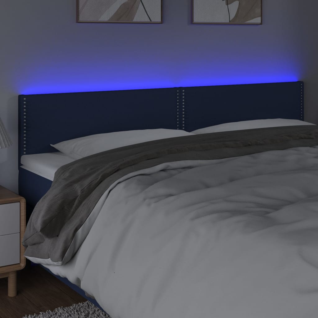 vidaXL Hoofdbord LED 160x5x78/88 cm stof blauw afbeelding