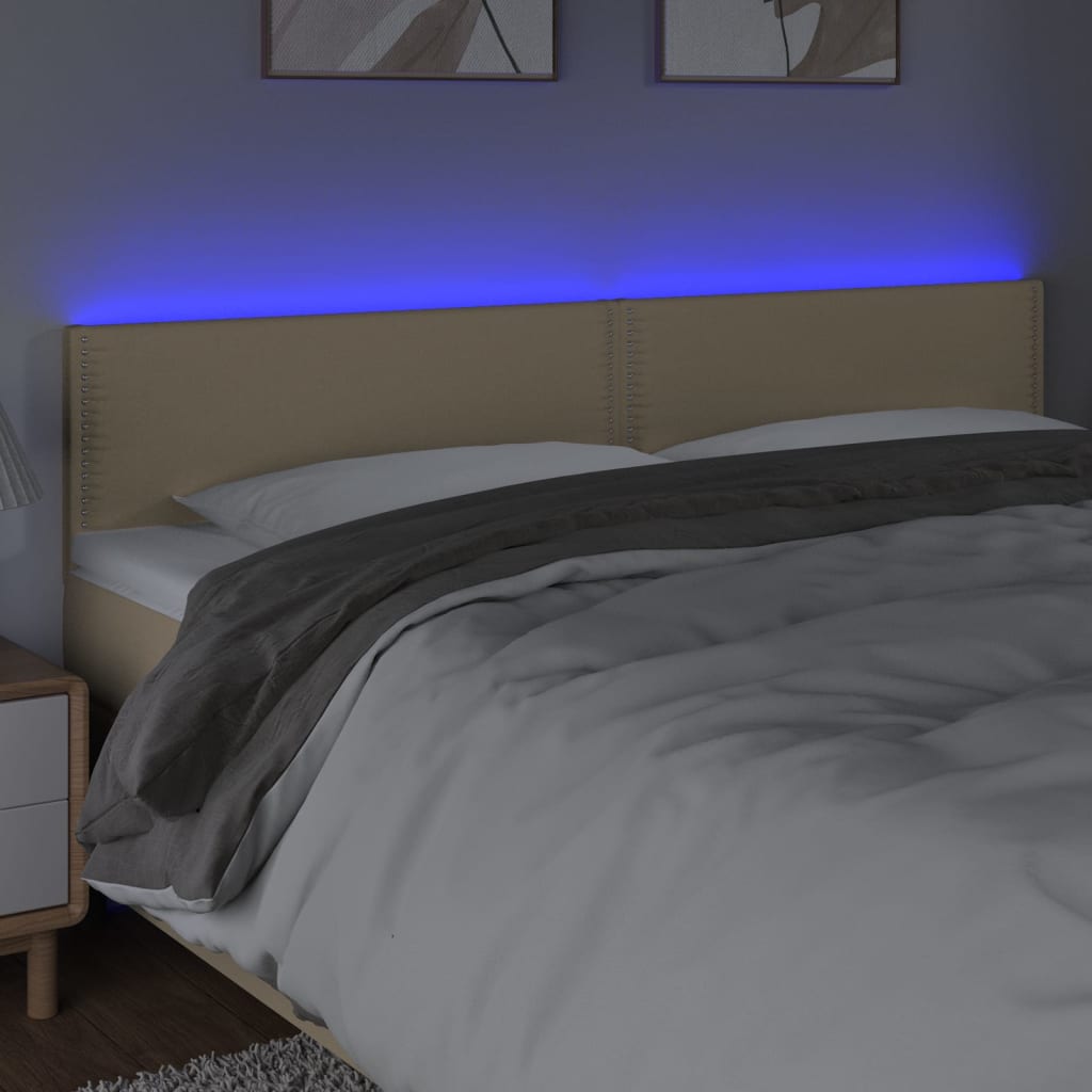 vidaXL Hoofdbord LED 180x5x78/88 cm stof crèmekleurig afbeelding