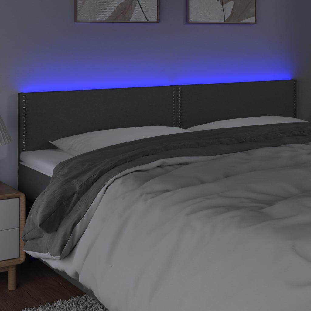 vidaXL Hoofdbord LED 200x5x78/88 cm stof donkergrijs afbeelding