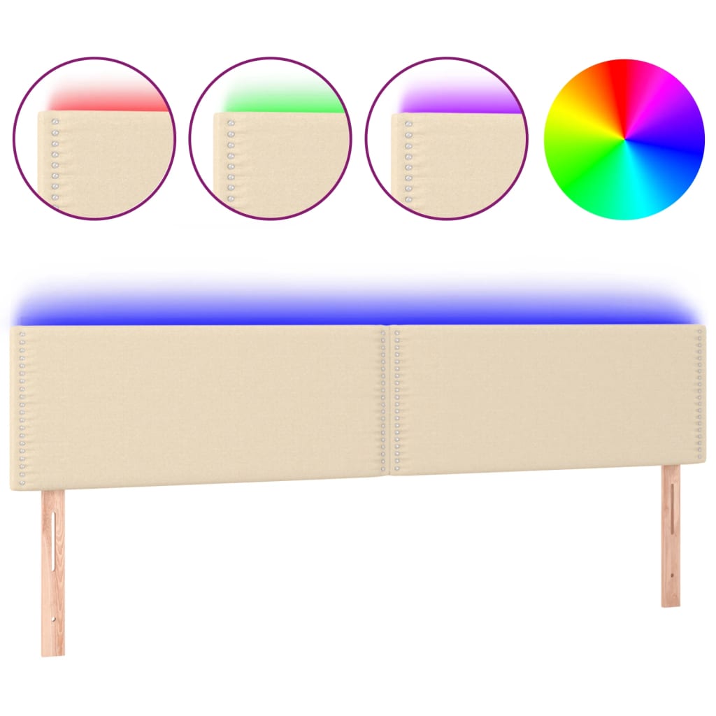 vidaXL Čelo postele s LED krémové 200x5x78/88 cm textil