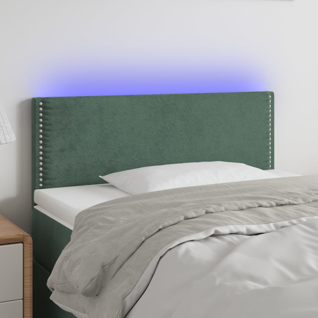 vidaXL Tăblie de pat cu LED, verde închis, 90x5x78/88 cm, catifea