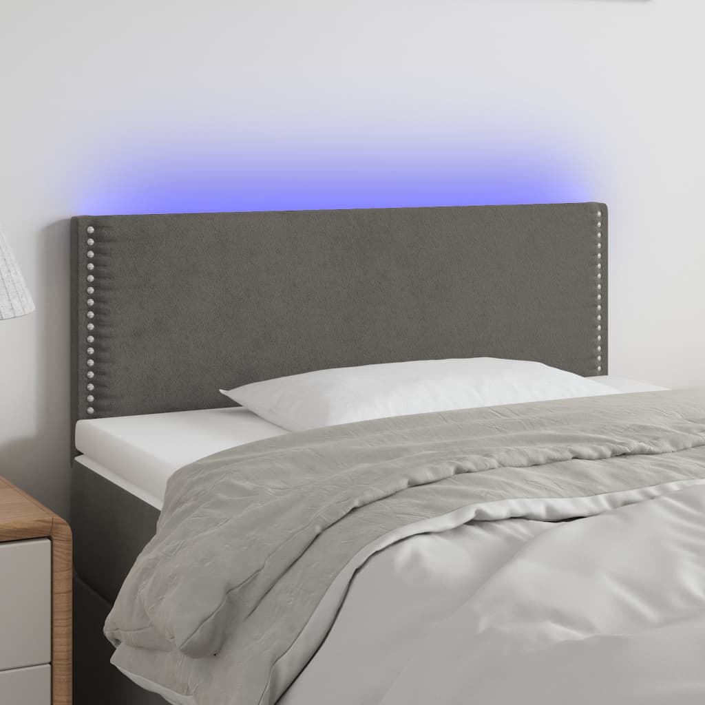 vidaXL Tăblie de pat cu LED, gri închis, 100x5x78/88 cm, catifea