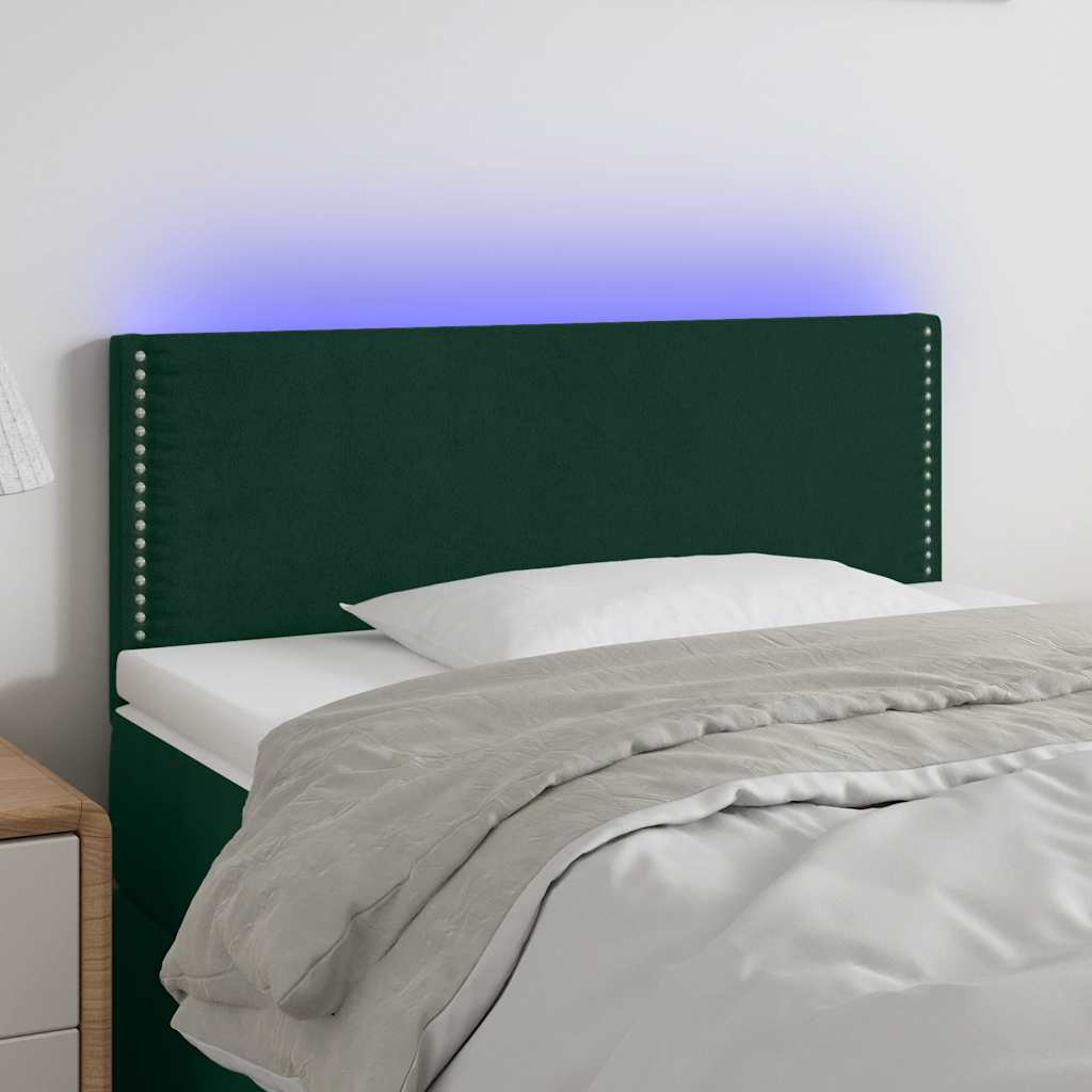 vidaXL Tăblie de pat cu LED, verde închis, 100x5x78/88 cm, catifea