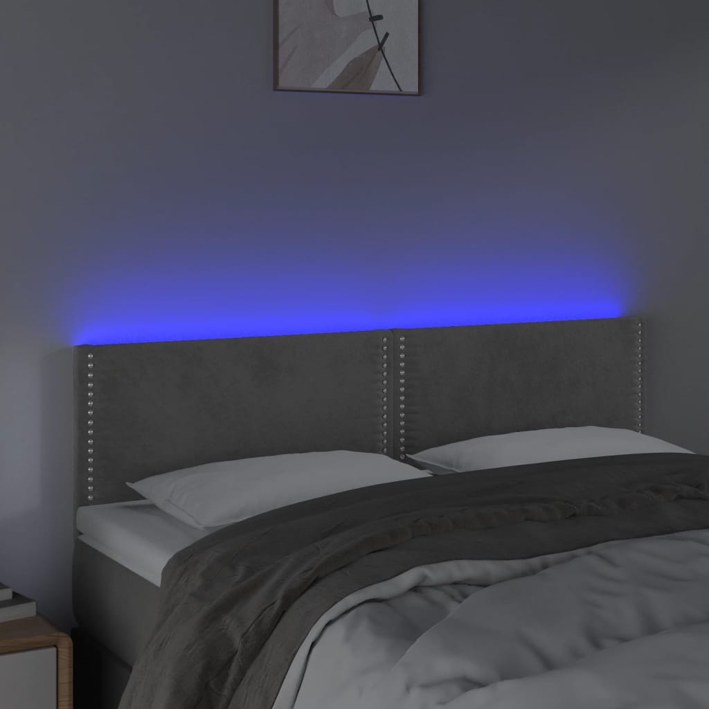 Thumbnail - vidaXL LED Kopfteil Hellgrau 144x5x78/88 cm Samt