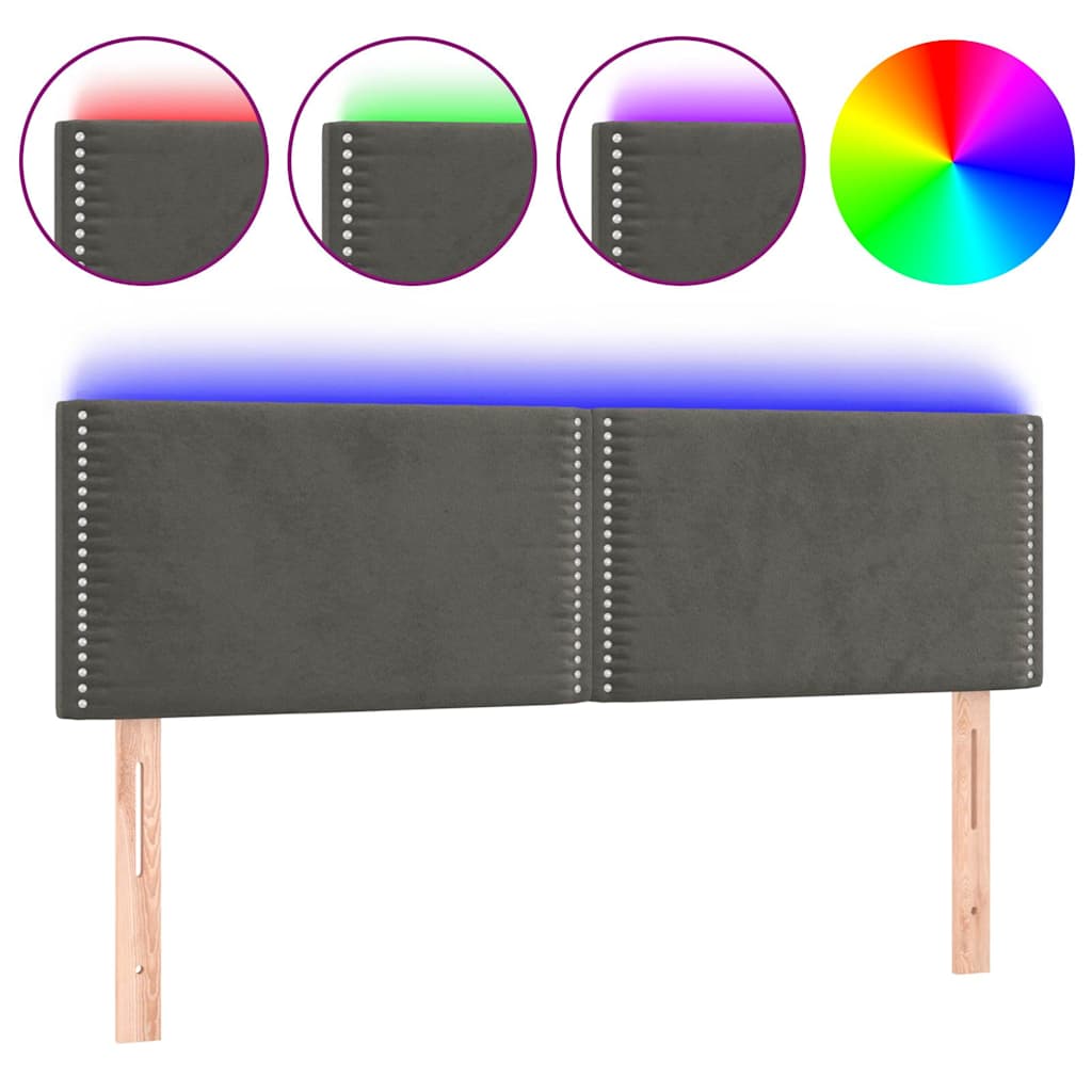 vidaXL Hoofdbord LED 144x5x78/88 cm fluweel donkergrijs grijs, foto 3