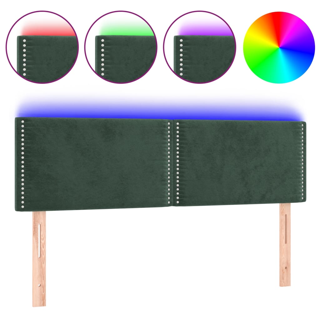 vidaXL ÄŚelo postele s LED tmavÄ› zelenĂ© 144x5x78/88 cm samet