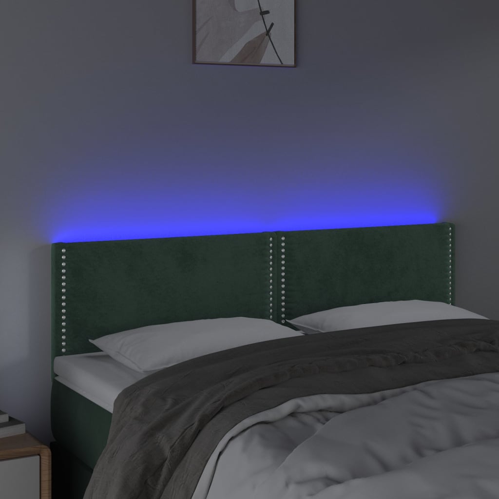 vidaXL Hoofdbord LED 144x5x78/88 cm fluweel donkergroen afbeelding