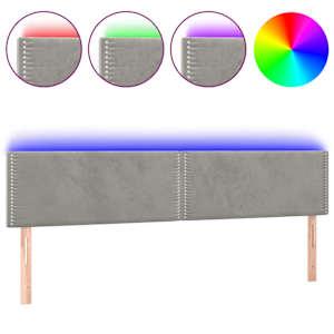 Čelo postele s LED světle šedé 160x5x78/88 cm samet - obrázek 2