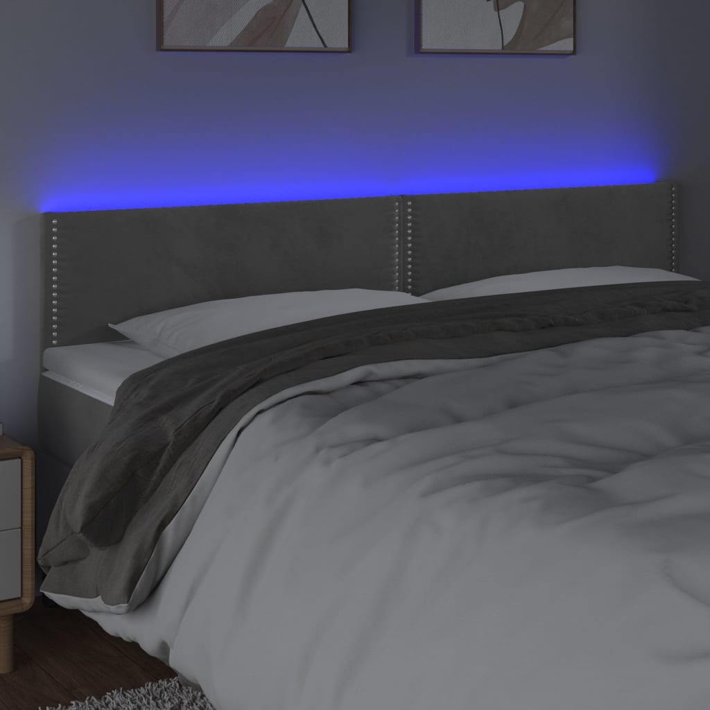 vidaXL Hoofdbord LED 180x5x78/88 cm fluweel lichtgrijs afbeelding