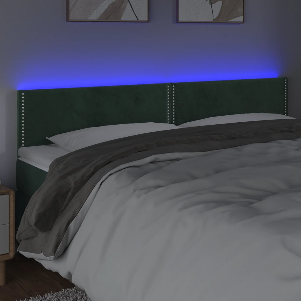 vidaXL Hoofdbord LED 180x5x78/88 cm fluweel donkergroen afbeelding
