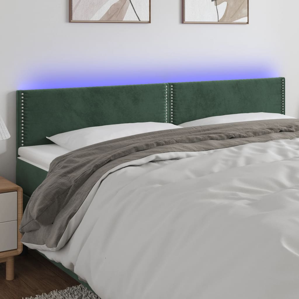 vidaXL Tête de lit à LED Vert foncé 180x5x78/88 cm Velours