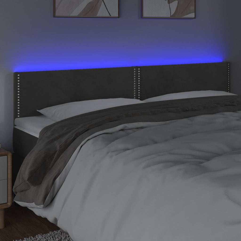 vidaXL Hoofdbord LED 200x5x78/88 cm fluweel donkergrijs afbeelding