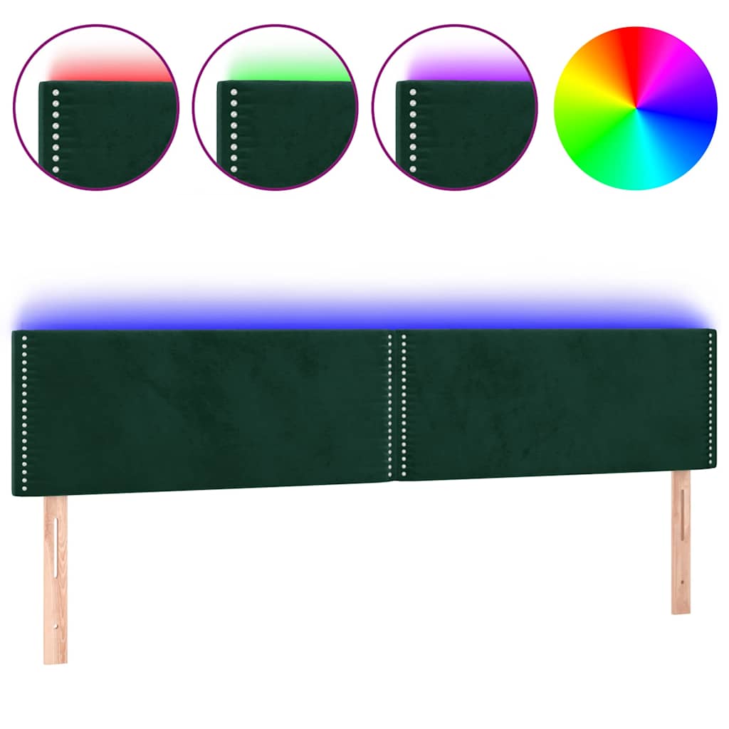vidaXL Tăblie de pat cu LED, verde închis, 200x5x78/88 cm, catifea