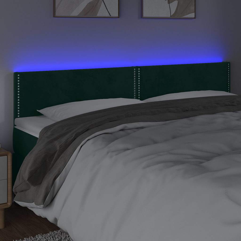 vidaXL Hoofdbord LED 200x5x78/88 cm fluweel donkergroen groen, foto 2