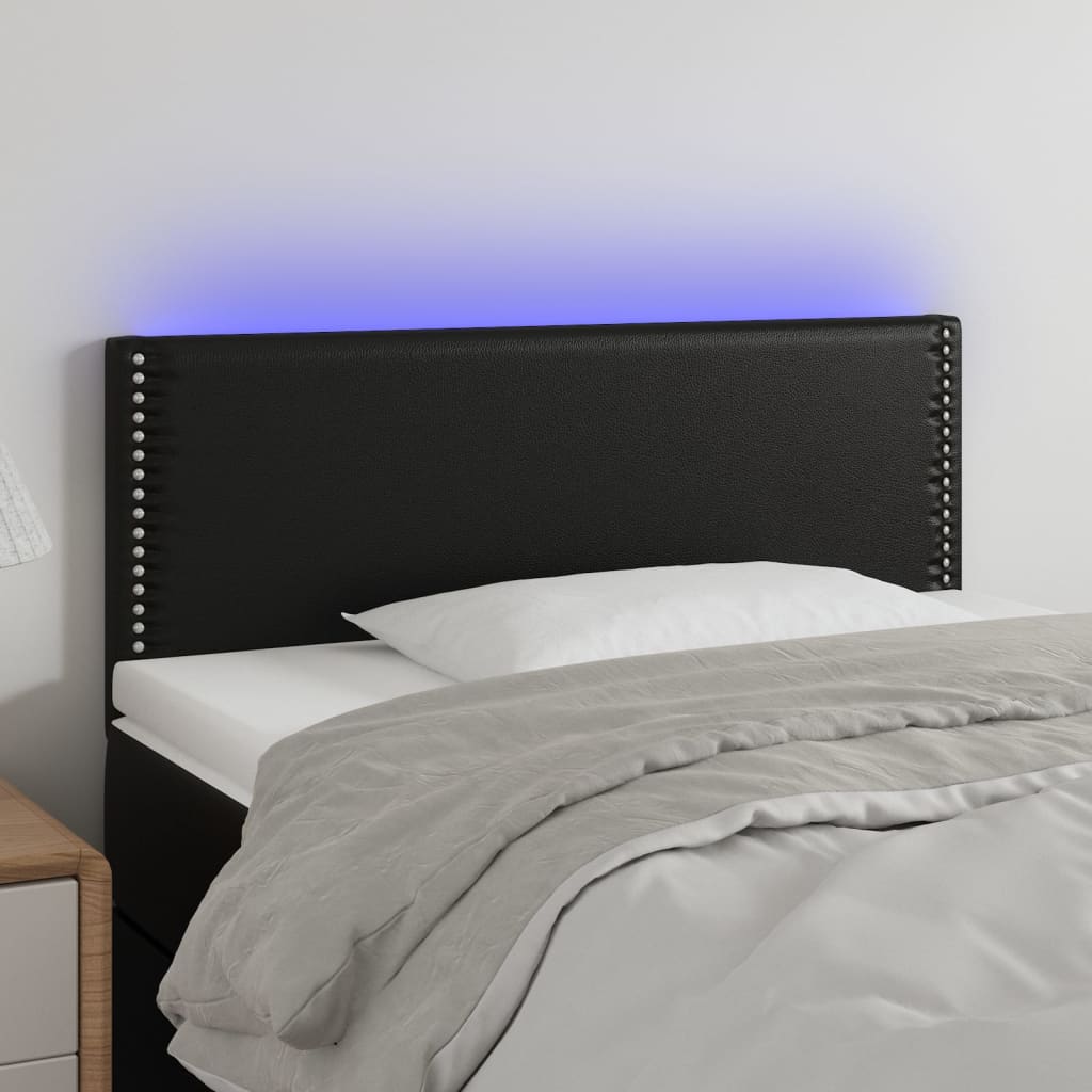 vidaXL Tăblie de pat cu LED, negru, 80x5x78/88 cm, piele ecologică