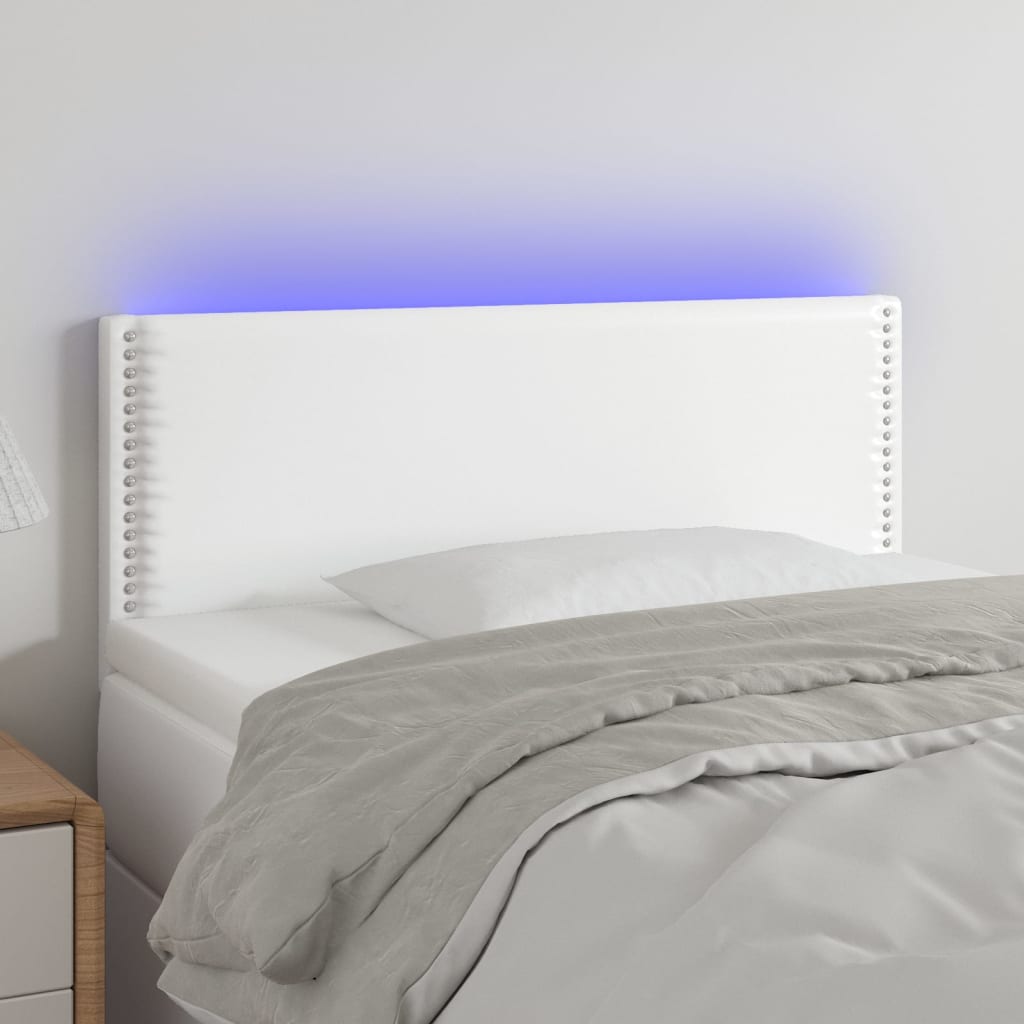 vidaXL Tăblie de pat cu LED, alb, 90x5x78/88 cm, piele ecologică