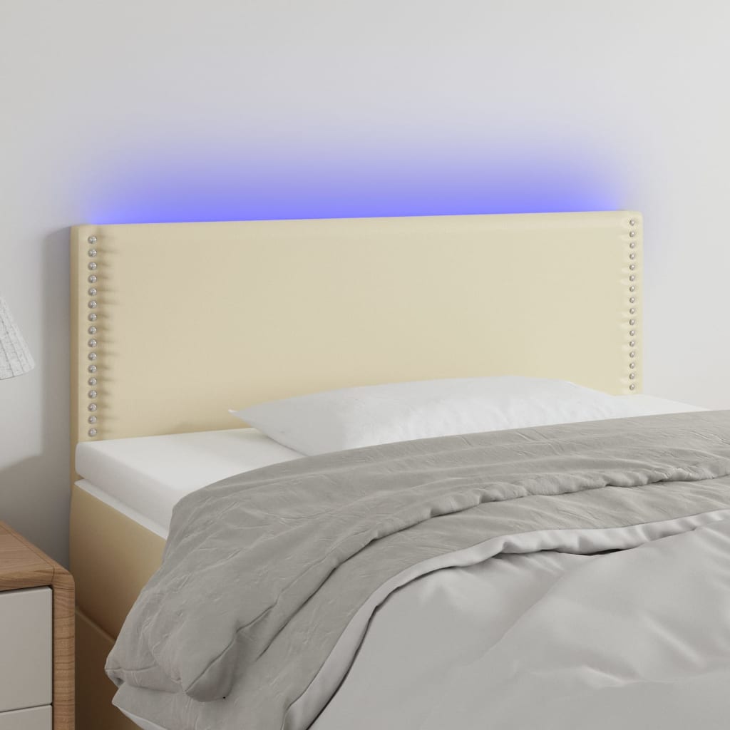 vidaXL Tăblie de pat cu LED, crem, 90x5x78/88 cm, piele ecologică