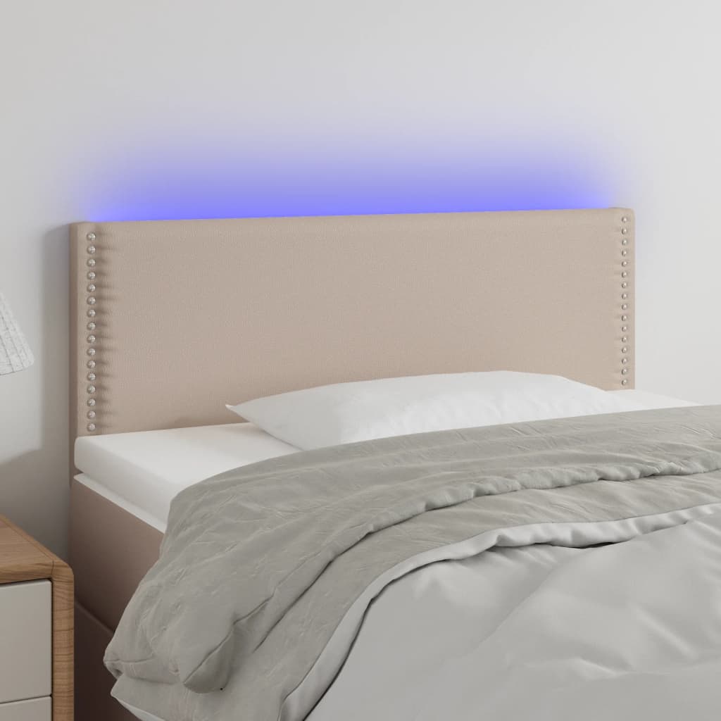 vidaXL sengegavl med LED-lys 90x5x78/88 cm kunstlæder cappuccinofarvet