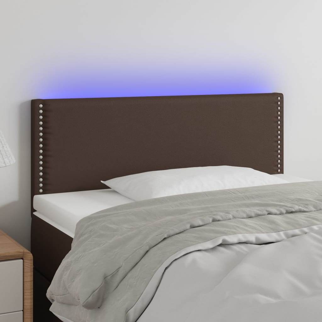 vidaXL Tăblie de pat cu LED, maro, 100x5x78/88 cm, piele ecologică