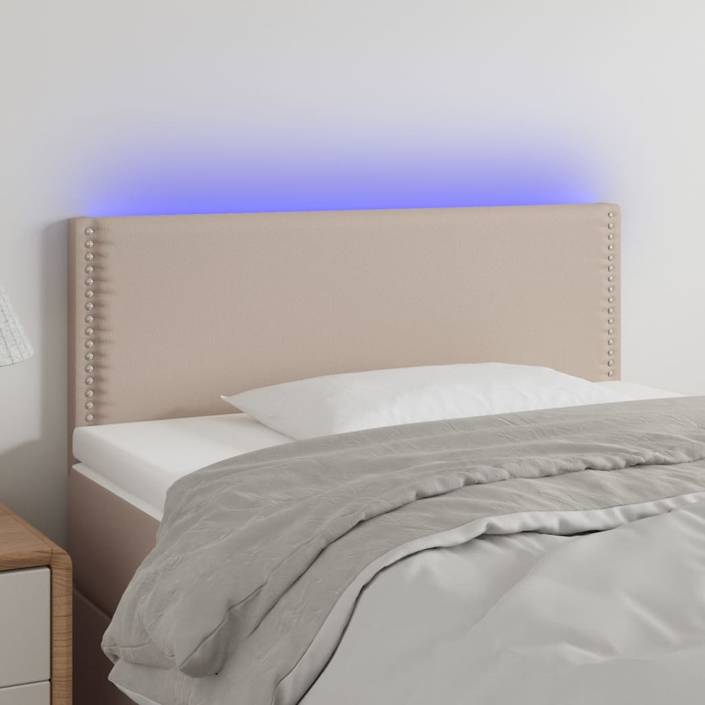 vidaXL Tăblie de pat cu LED cappuccino 100x5x78/88 cm piele ecologică