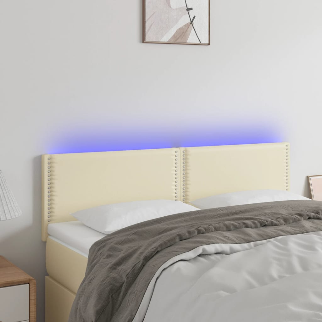 vidaXL Tăblie de pat cu LED, crem, 144x5x78/88 cm, piele ecologică