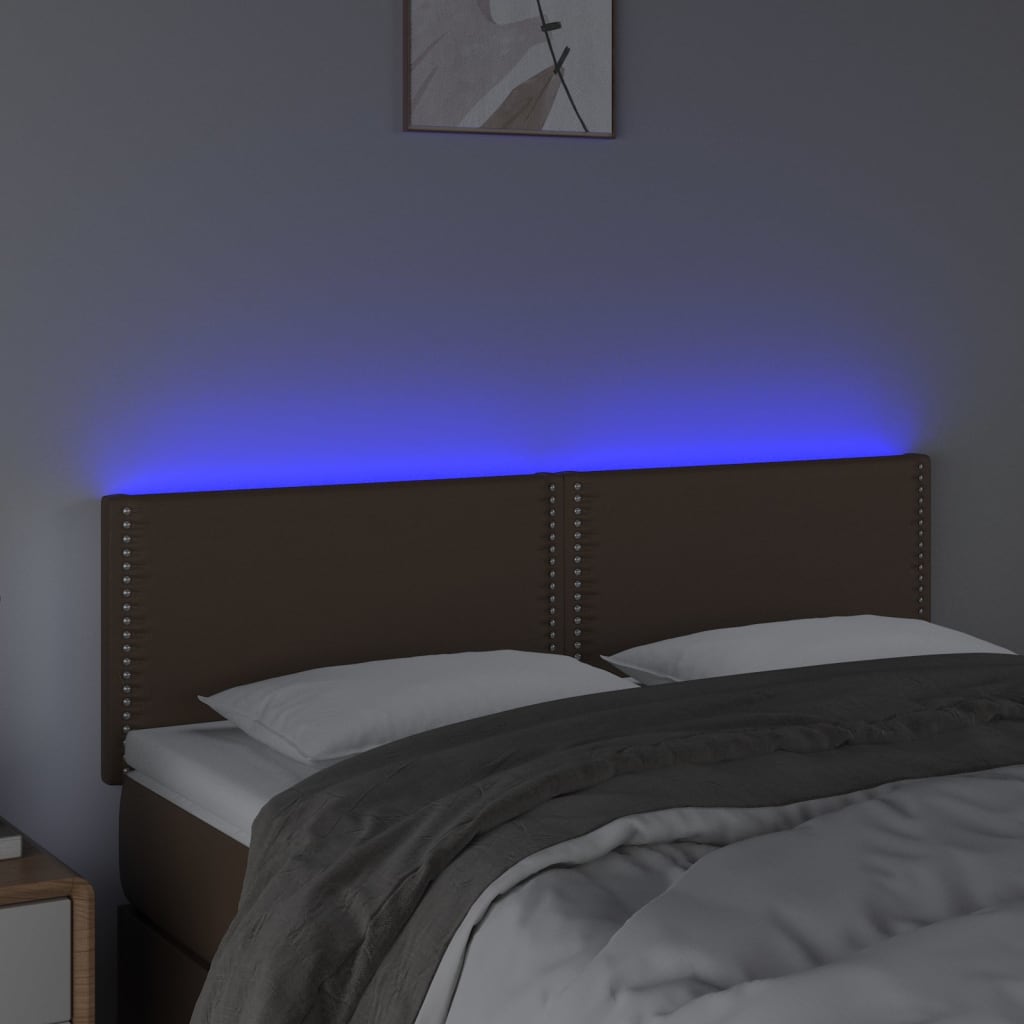 vidaXL Hoofdbord LED 144x5x78/88 cm kunstleer bruin afbeelding