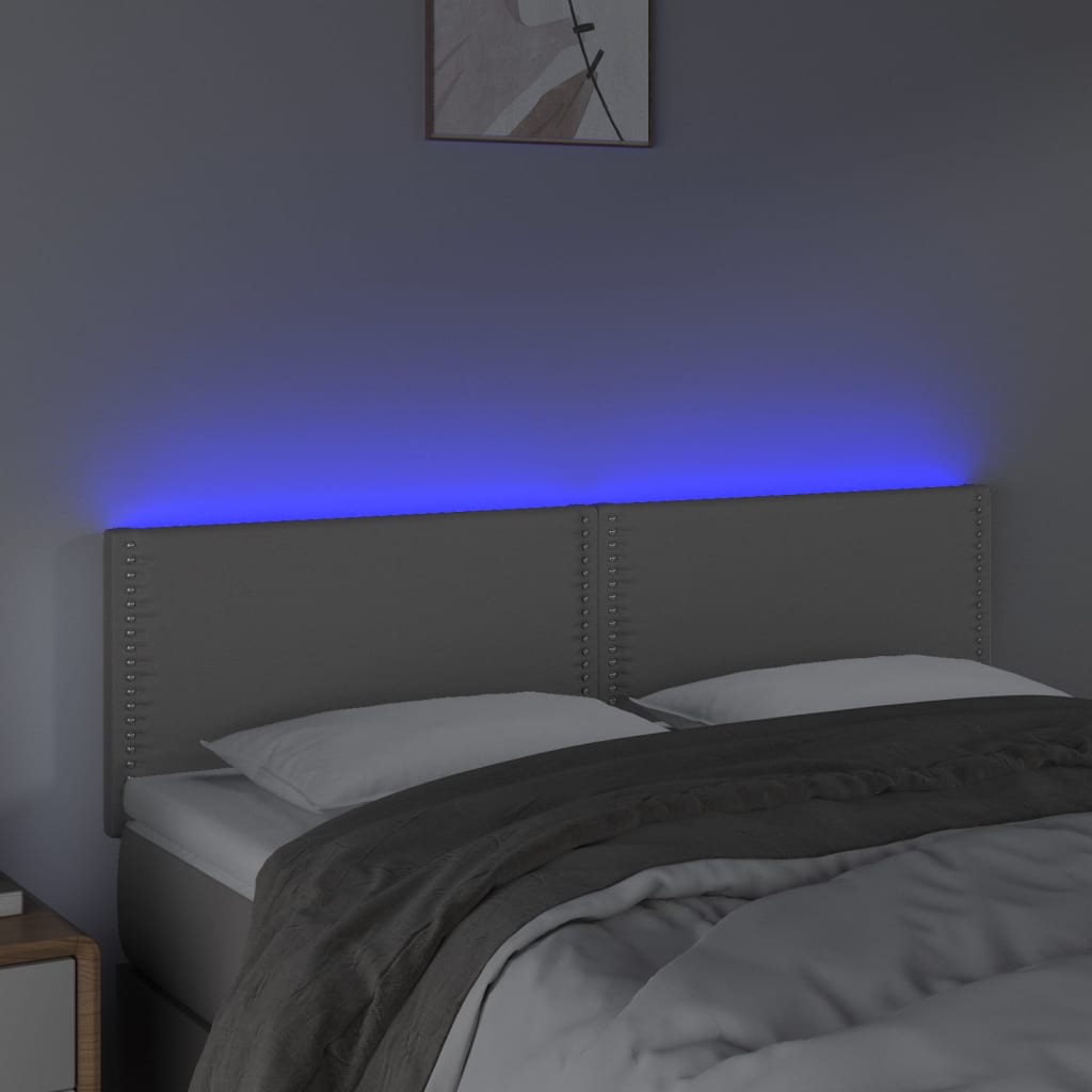 vidaXL Hoofdbord LED 144x5x78/88 cm kunstleer grijs afbeelding
