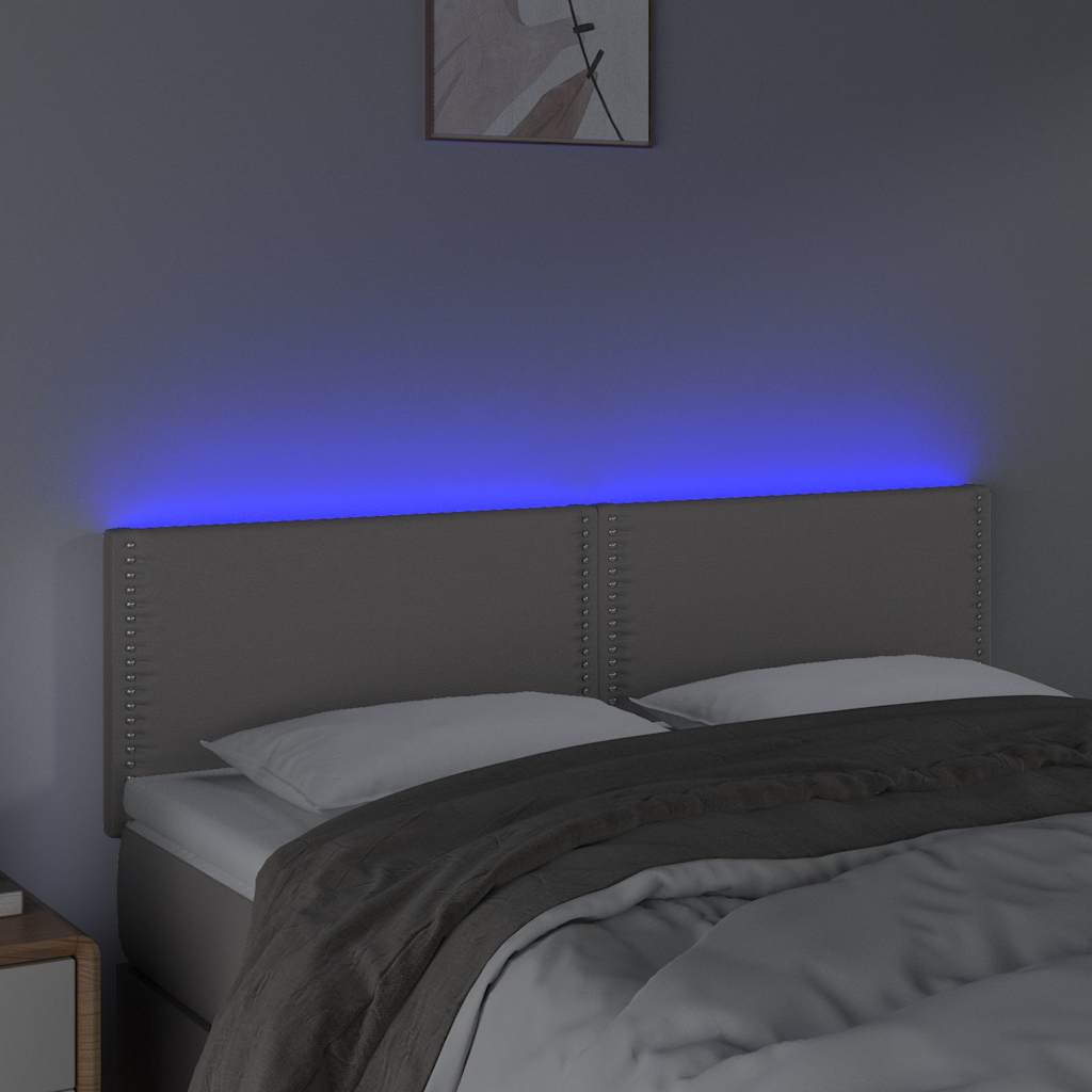 vidaXL Hoofdbord LED 144x5x78/88 cm kunstleer grijs, foto 2