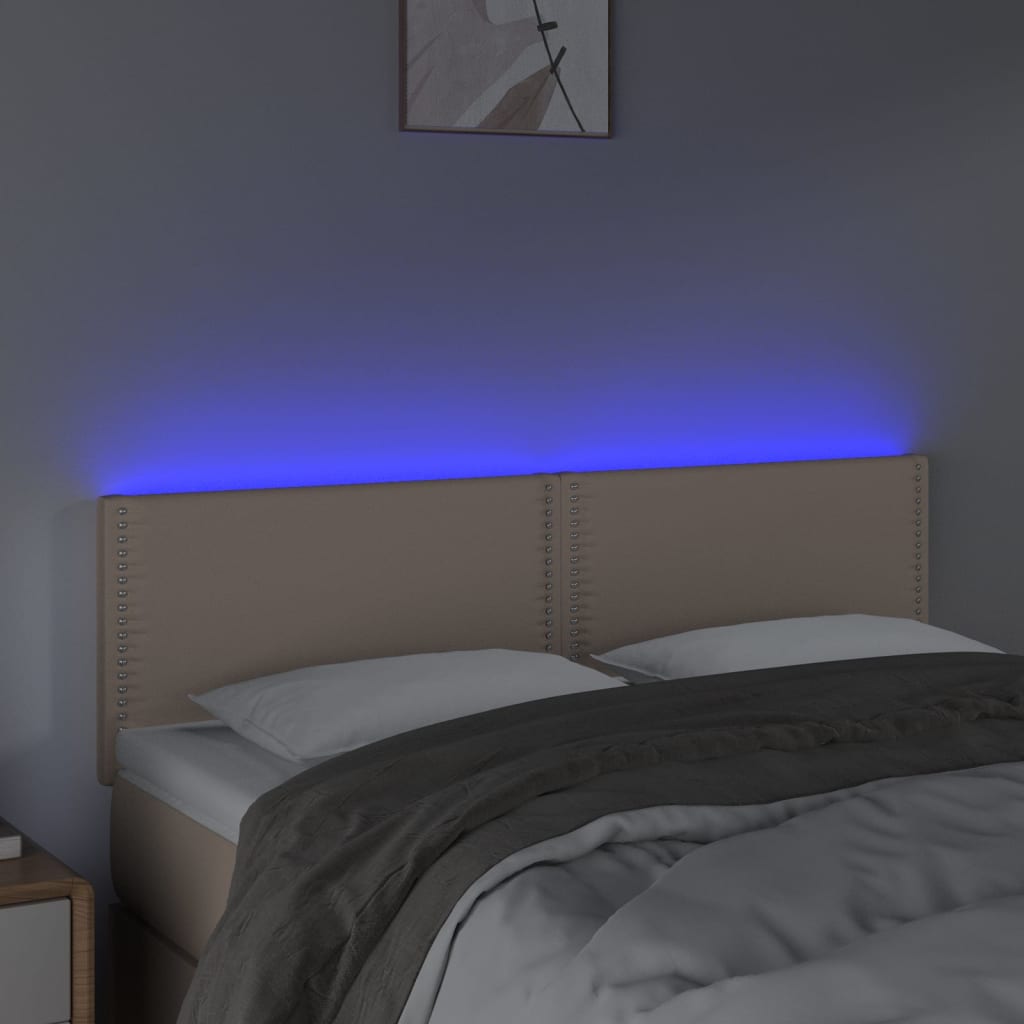 vidaXL Hoofdbord LED 144x5x78/88 cm kunstleer cappuccinokleurig afbeelding