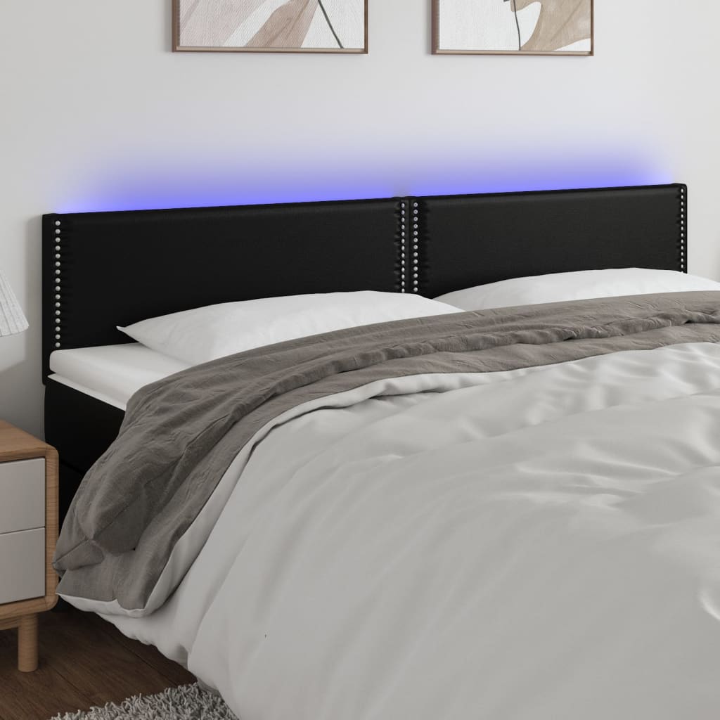 vidaXL Tăblie de pat cu LED, negru, 160x5x78/88 cm, piele ecologică