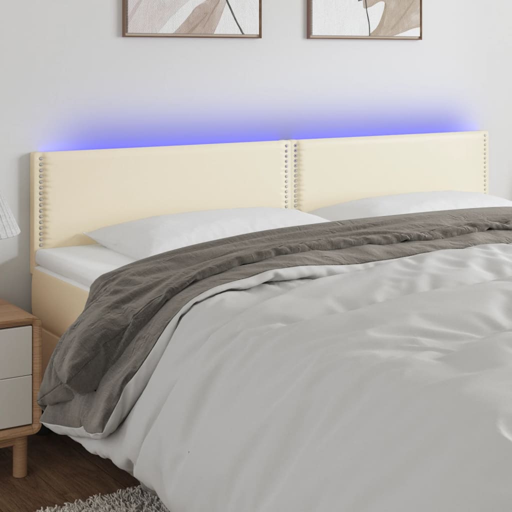 vidaXL sengegavl med LED-lys 160x5x78/88 cm kunstlæder cremefarvet