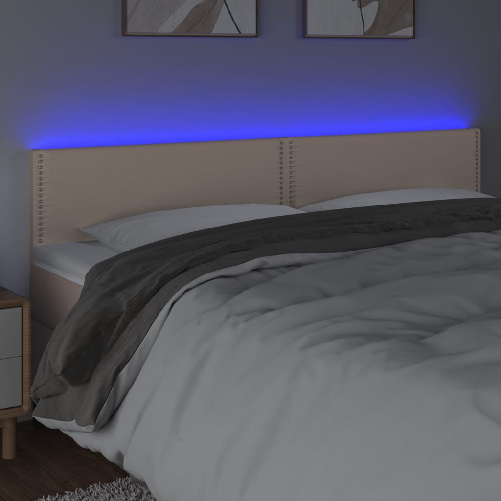 vidaXL Hoofdbord LED 160x5x78/88 cm kunstleer cappuccinokleurig afbeelding