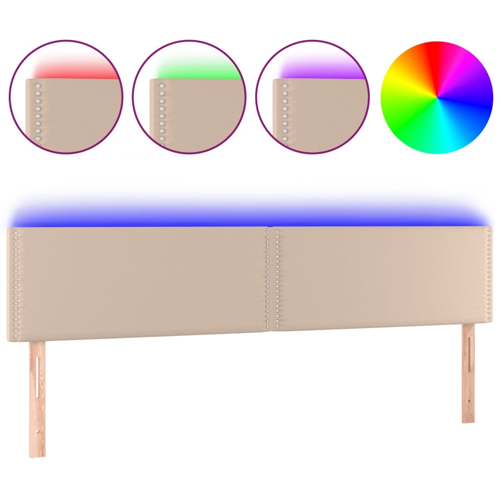 vidaXL Čelo postele s LED cappuccino 200x5x78/88 cm umělá kůže